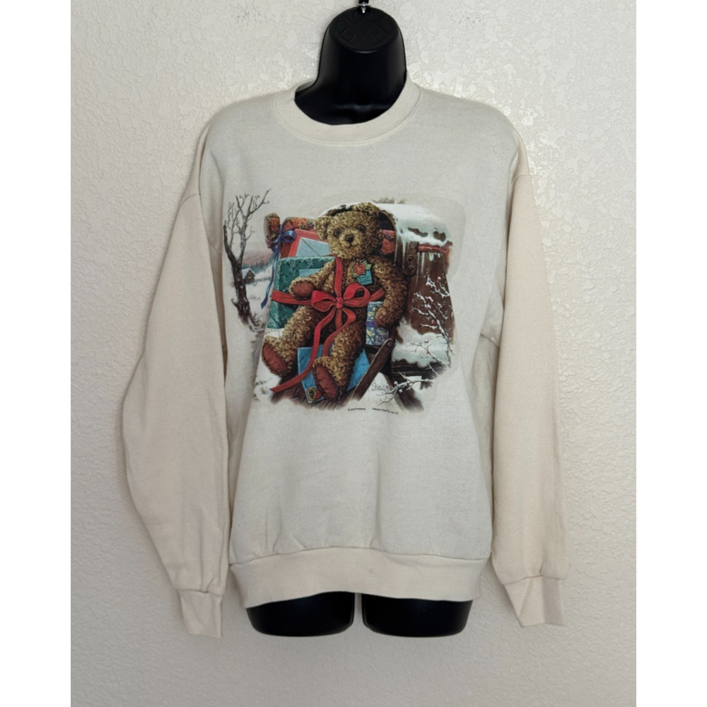 VTG 90s Christmas Sweater Teddy Bear Holiday Adult Medium Janet Kruskamp